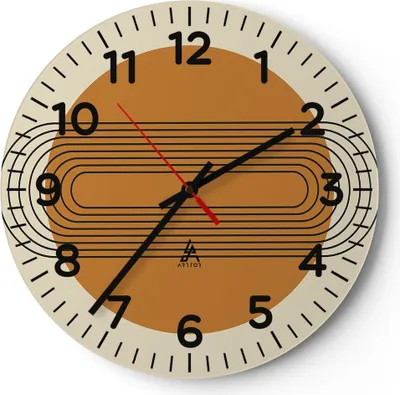 Produktbild von Wanduhr - Rund - Glasuhr - Stück Geometrisch Orange - 40x40cm - Schleichendes Uhrwerk - Lautlos - zum Aufhängen bereit - Dekoration Modern - Wanddekoration aus Glas - C4AR40x40-4877