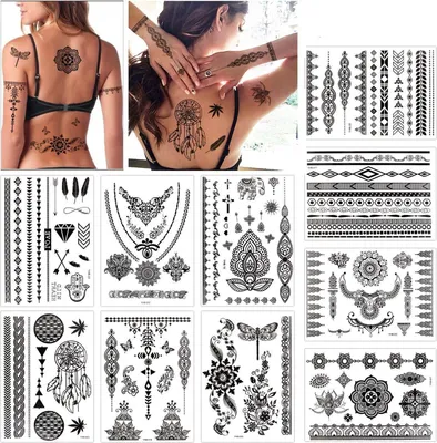 Produktbild von Konsait Henna Tattoo Aufkleber Schwarzer Spitze wasserfest (10