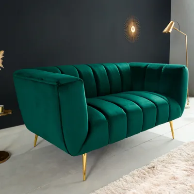 Produktbild von riess-ambiente Retro 2er Sofa NOBLESSE 165cm smaragdgrün Samt mit Ziersteppung Couch 2-Sitzer Zweisitzer