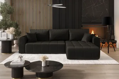 Image de Canapé d'angle avec fonction sommeil et coffre de lit MILO, tissu MONOLITH, gris foncé, droite