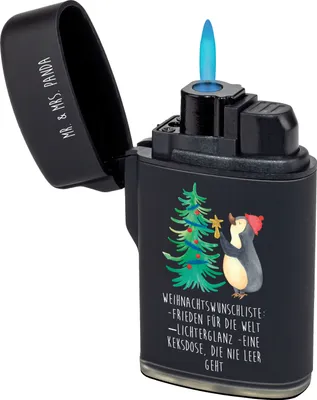 Produktbild von Mr. & Mrs. Panda zigarettenanzünder Pinguin Weihnachtsbaum - Schwarz - Geschenk, Weihnachten, gas anzünder, Winter, sturmfeuerzeug, Feuerzeug, Gasfeuerzeug