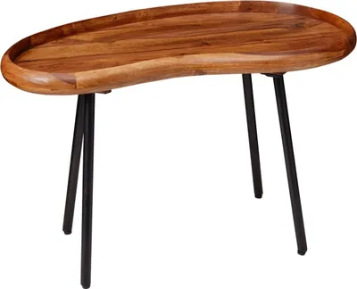 Produktbild von Couchtisch WL5.670 71x42x40 cm Sheesham massiv Sofatisch Nierenform mit Metallbeinen, Wohnzimmertisch Massivholz, Kleiner Nierentisch Echtholz, Stubentisch Holz, Beistelltisch Modern