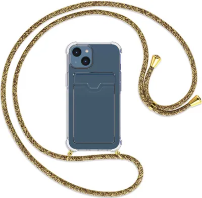 Produktbild von Handykette Backcover-Schutzhülle mit Band (Metall goldfarben) für Apple iPhone 14 (6.1'') - braun+beige