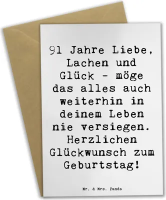 Produktbild von Mr. & Mrs. Panda Beileidskarte Spruch 91. Geburtstag - Weiß - Geschenk, neunzig Jahre, einladungskarten, osterkarten, glückwunschkarten, Geburtstagsgeschenk, Senioren