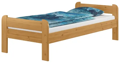 Produktbild von Einzelbett 90x200 Kiefer Echtholz in Eicheton gebeizt mit wählbarem Zubehör V-60.39-09Eohne Zubehör