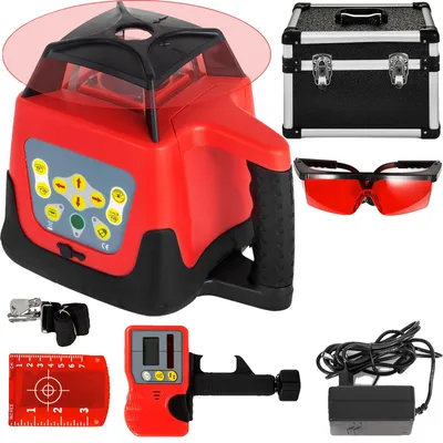 Produktbild von VEVOR Roter Laser-Nivelliergerät Selbstnivellierend Messgerät Automatischer Rotierender Roter Strahl mit Empfänger Fernbedienung Tragetasche, Rot-250 m-Rot
