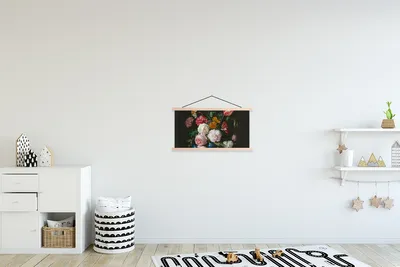 Produktbild von MuchoWow® Textilposter Stilleben mit Blumen in einer Glasvase - Gemälde von Jan Davidsz. de Heem 60x30 cm mit holzfarbenen Rahmen - Dekoration