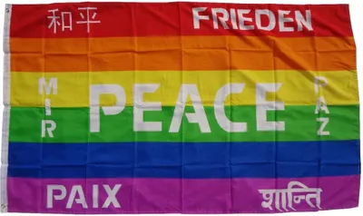 Immagine prodotto di Bandiera Peace 7 lingue 90 x 150 cm con 2 occhielli Peso del tessuto 100g/m² Bandiera da issare