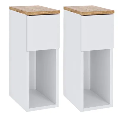 Obrázek produktu pro sada 2 úzkých nočních stolků ComfortCove 20x30x55 cm bílé barvy s horní deskou a zásuvkou z dubu torro