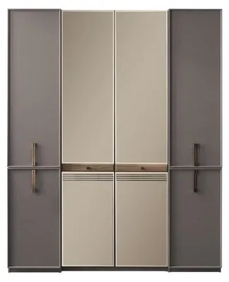 Produktbild von Kleiderschrank Schlafzimmerschrank Schrank Holzschrank Grau Spiegel