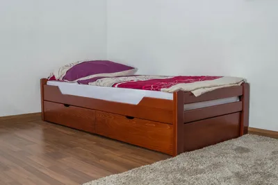 Produktbild von Einzelbett / Funktionsbett "Easy Premium Line" K1/1n inkl 2 Schubladen und 2 Abdeckblenden, 90 x 200 cm Buche Vollholz massiv Kirschfarben