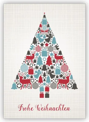 Produktbild von schöne Retro Weihnachtskarte mit Weihnachtsbaum aus Ornamenten: Frohe Weihnachten
