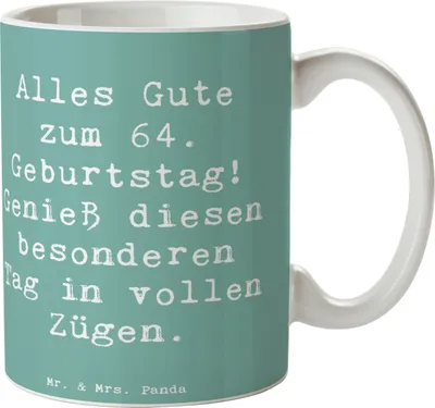 Produktbild von Mr. & Mrs. Panda Keramiktasse Spruch 64. Geburtstag - Meeresbrise - Geschenk, Pott, Alter, feiern, Kaffeetasse, Teetasse, Happy Birthday, Tasse, kaffeebecher bedruckt