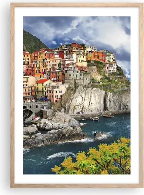 Produktbild von Gerahmtes Poster - Rahmen in heller Eiche - Italien küste felsen landschaft - 50x70 cm - Wand Bild - Wanddeko - Wandbilder - Wandposter - Bilderrahmen - Bilder - Kunstdruck - P2NPA50x70-2710