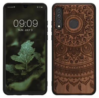 Productafbeelding van kwmobile telefoonhoesje voor Huawei P30 Lite, houten hoesje - telefoonhoes met TPU bumper - schokbestendige harde hoes - beschermhoes in donkerbruin