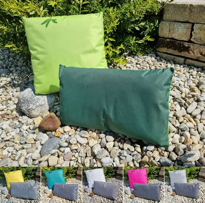 Produktbild von JACK 2er Set 2-farbiges Wende Outdoor Lounge Kissen 45x45cm + 30x50cm Dekokissen Inkl. Füllung Wasserfest Garten Lotus Effekt, Farbe:Dunkelgrün - Grün