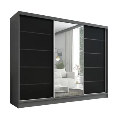 Produktbild von Schwebetürenschrank, 3-türig Schrank 200 cm mit Spiegel ARIVA 2 (Graphit/ Schwarz)