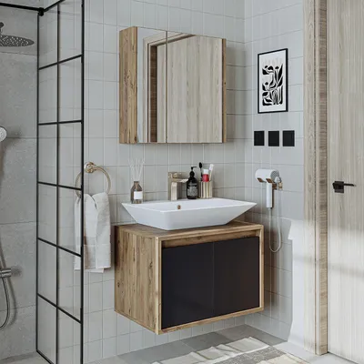 Produktbild von Roomart ATLANTIC-65 Badmöbel-Set 3-teilig 65 cm breit, Anthrazit-Eiche