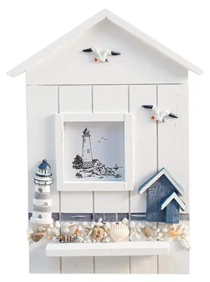 Productafbeelding van Houten sleutelkastje, wandhouder voor sleutels, sleutelopbergdoos in de vorm van een huis, sleutelbord, sleutelkast, woonaccessoires