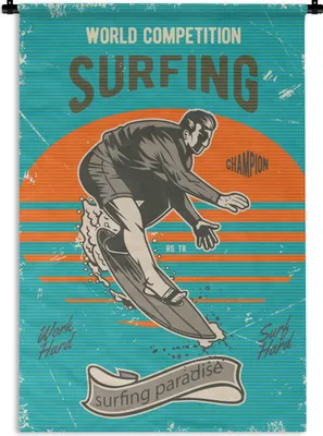 Produktbild von MuchoWow® Wandteppich Wandbehang Vintage - Surfen - Surfbrett 60x90 cm Tapisserie Dekoration Wandtuch - Foto-Teppich - Abwaschbar