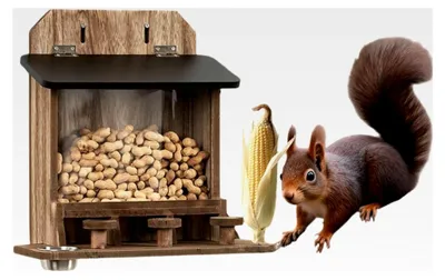 Produktbild von Eichhörnchen Futterspender - Wasserdichtes Futterhaus aus Holz, Vogelsicherer Futterspender für den Garten