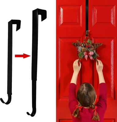 Productafbeelding van Kranshouder voor de voordeur - verstelbaar van 38 tot 65 cm - kranshouder - metalen kranshouder - geschikt voor kerstkransen, herfstkransen en decoratieve kransen - zwart