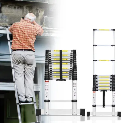 Immagine prodotto di Bettizia scala telescopica professionale 4,4 m in alluminio portata 150 kg scala multiuso piedini in gomma antiscivolo con stabilizzatore
