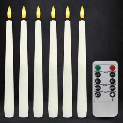 Produktbild von LED Stabkerzen mit Fernbedienung,Flammenlose Tafelkerzen mit Timerfunktion,3D Docht,6er Set,LED Kerzen für Weihnachtsdeko, Zimmer Deko und Hochzeit
