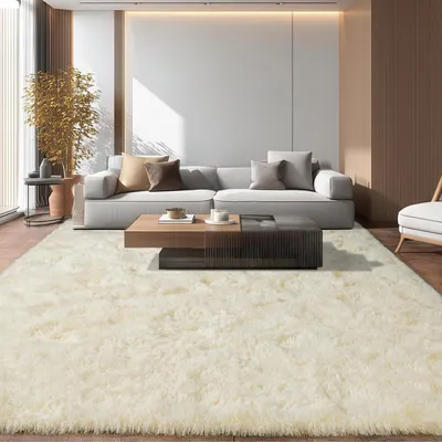 Produktbild von Teppich 240x340 cm Beige Hochflor Flauschig Wohnzimmer Schlafzimmer Kinderzimmer