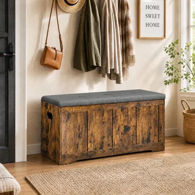 Produktbild von VASAGLE Truhe mit Stauraum, Truhenbank mit Deckel, für Schlafzimmer, Flur, Wohnzimmer, 41 x 101 x 49 cm, braun-grau