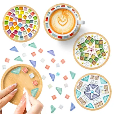Produktbild von Mosaik Untersetzer Bastelset 4 Stück Bambus Glas für Erwachsene DIY Dekoration