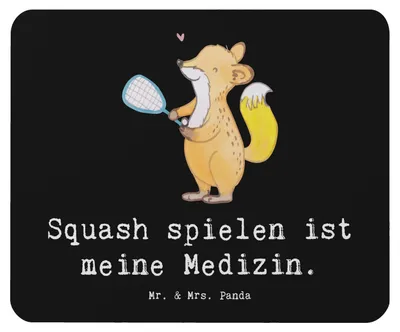 Produktbild von Mr. & Mrs. Panda Mauspad Fuchs Squash spielen - Schwarz - Geschenk, pc mousepad, mousematte, laptop, Squashhalle, Mouse Pad, Ballsport
