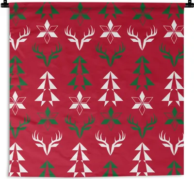 Produktbild von MuchoWow® Wandteppich Wandbehang Hirsche - Muster - Weihnachten 90x90 cm Tapisserie Dekoration Wandtuch - Wandaufhänger