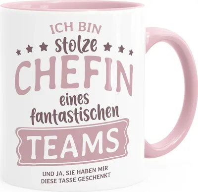 Produktbild von Kaffee-Tasse Bürotasse Spruch Ich bin stolze/r Chefin/Chef eines fantastischen Teams Geschenk Chef/in Teamleiter/in Vorgesetzter Moonworks® Chefin inner-rosa Keramik-Tasse