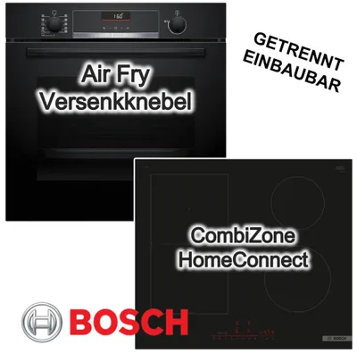 Produktbild von Herdset Bosch AirFry Backofen 3DHeißluftPlus + 60cm Induktionsfeld PowerBoost CombiZone HomeConnect