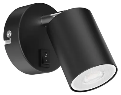 Image de ledscom.de, applique murale WAIKA, à une ampoule, avec interrupteur, culot GU10, finition noire mate, inclut une ampoule LED GU10 de 535 lumens, de couleur blanche