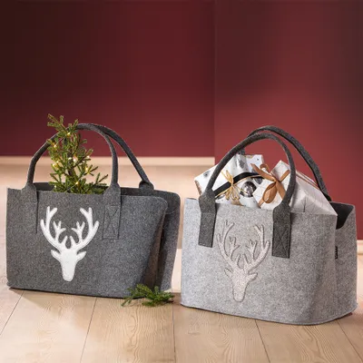 Produktbild von Gilde Tasche, "Hirsch", Hirschmotiv, Filz, hellgrau, dunkelgrau, L. 20 cm, B. 40 cm, H. 26 cm 42262 4009079422627 2 Stück (2-fach sortiert)