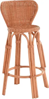 Produktbild von KRINES HOME Barhocker / Küchenhocker aus Natur Rattan Hoher Hocker Barstuhl Barsessel (Typ3 Terracotta)