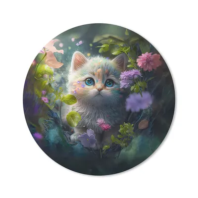 Produktbild von MuchoWow® Mauspad Mousepad Kätzchen - Blumen - Wald - Illustration - Katze 20x20 cm - Mousepads - Maus Mat - Pad - Mausunterlage - Schreibtischmatte