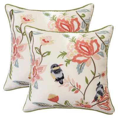 2 Kissenbezüge 45x45 cm mit Blumen-Stickerei, Baumwolle