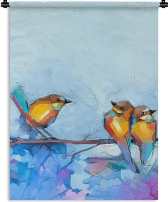 Produktbild von MuchoWow® Wandteppich Wandbehang Gemälde - Ölfarbe - Vogel - Zweig 150x200 cm Tapisserie Dekoration Wandtuch - Wandaufhängung - Moderner