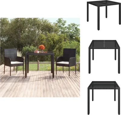 Immagine prodotto di vidaXL Tavolo da giardino con piano in vetro nero 90x90x75 cm in poly rattan - Tavoli da giardino