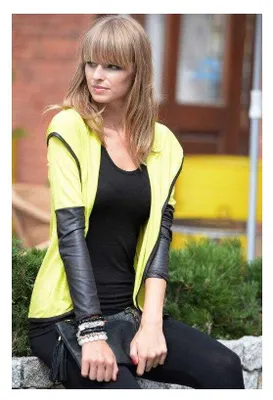 Produktbild von Damen Cardigan mit PolyurethanÄrmeln Bolero; Gr. S/M; Gelb
