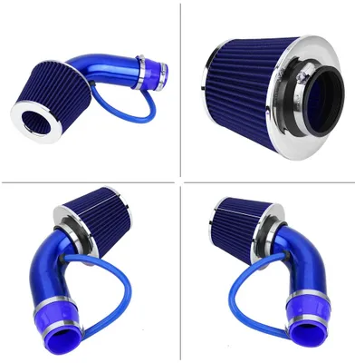 Zdjęcie produktu dla 76 mm 3-calowy uniwersalny filtr wlotu zimnego powietrza do samochodu Aluminiowy zestaw węży indukcyjnych Niebieski