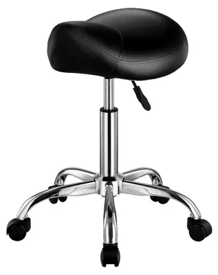 Produktbild von Höhenverstellbarer Sattelhocker mit 204 kg Tragfähigkeit (55-71 cm) Drehhocker für Salon, Spa, Massage und Klinik, Schwarz
