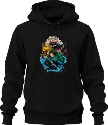 Zdjęcie produktu dla Demon Slayer Kimetsu no Yaiba Tanjiro Nezuko Zenitsu Fan Gift Uni Bluza z kapturem, Czarny, M