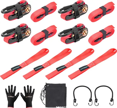 Image de 4x sangles d'arrimage avec cliquet et crochet Sangle d'arrimage pour camion 997kg 4,5m rouge
