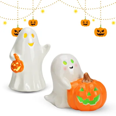 Immagine prodotto di set di 2 fantasmi di Halloween in Vetroceramica con LED, fantasmi decorativi