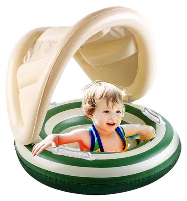 Produktbild von Baby Schwimmring, Sicherheits-Schwimmseat, PVC verstellbarer Schwimmtrainer für Outdoor-Aktivitäten, mit Sonnenschutz, ideal für Babys und Kinder in Pfützen und Pools, 57x49cm