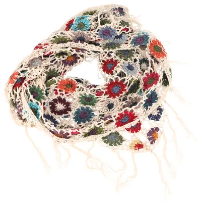 Produktbild von Häkelstola, Hippie Blümchen Häkelschal, Dreieckstuch - Creme, Uni, Weiß, Baumwolle, 160*80 cm, Schals